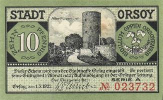 Német Birodalom/Weimari Köztársaság/ Orsoy 1921.  10Pf + 25Pf +  50Pf + 1M 4klf db, teljes sor T:I