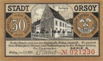 Német Birodalom/Weimari Köztársaság/ Orsoy 1921.  10Pf + 25Pf +  50Pf + 1M 4klf db, teljes sor T:I