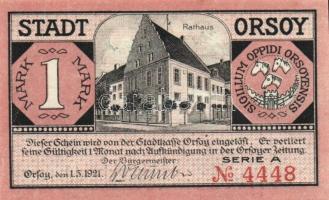 Német Birodalom/Weimari Köztársaság/ Orsoy 1921.  10Pf + 25Pf +  50Pf + 1M 4klf db, teljes sor T:I