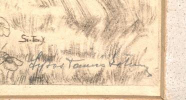 Olvashatatlan jelzéssel: Ismerkedő kutyus. Ceruza, papír, 29,5×39 cm