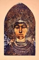 Inke jelzéssel: Női arc. Olaj, papír, 42×25 cm