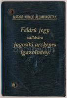 1916-1918 Magyar Királyi Államvasutak (MÁV) félárú jegy váltására jogosító fényképes igazolvány egés...