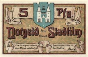 Német Birodalom/Weimari Köztársaság/ Stadtilm 1921. 5Pf + 10Pf + 50Pf (5x) 7klf db, teljes sor T:I