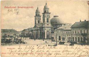 1902 Szatmárnémeti, Szatmár, Satu Mare; Deák tér, piac, üzletek, Pázmány sajtó / square, market, shops (EK)