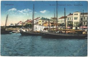 1915 Crikvenica, Cirkvenica; Na obali / Tengerparti részlet / Strand Partie / sport, ships (EK)