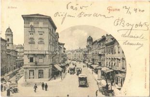 1900 Fiume, Rijeka; Il Corso / street, horse carts, shops (EK)