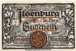 Német Birodalom/Weimari Köztársaság/ Ilsenburg 1921. 10Pf (2x) + 25Pf (2x) + 50Pf (2x)6klf db, telje...