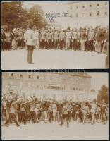 cca 1911 Huszárok csoportja, az egyiken kardcsörtetéssel, azonosítatlan helyszínnel, az egyiken Balatonföldvár 31./8 1911. (?), 2 db fotólap, 8x14 cm