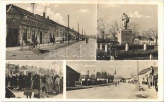 1943 Nádudvar, Fő utca, Papp Testvérek üzlete, Délibáb mozgó (mozi), kerékpár, Hősök emléke, Piac, Hangya Szövetkezet üzlete. Berzéki fotó