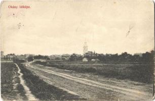 1918 Okány, látkép, Református templom. Fogyasztási Szövetkezet kiadása (fl)