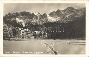 Grainau, Hotel und Pension Eibsee mit Zugspitze, Winter (EK)