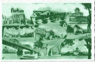 1938 Párkány, Parkan, Stúrovo; mozaiklap zsinagógával / multi-view postcard with synagogue