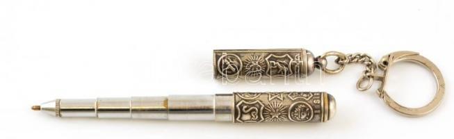 Ezüstözött toll, héber felirattal, h: 7 cm