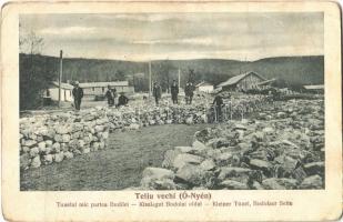 Keresztvár, Nyén, Teliu; Teliu vechi (Ó-Nyén), Tunelul mic partea Budilei / Kleiner Tunel, Bodolaer Seite / Kis alagút bodolai oldala, kerékpáros, fatelep, fűrésztelep. Fotograf Carmen / tunnel, sawmill, bicycle (kopott sarkak / worn corners)