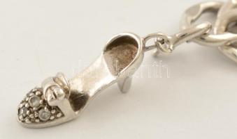 Ezüst(Ag) karkötő, charmokkal, jelzett, h: 19 cm, bruttó: 17,8 g
