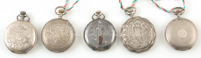 Ezüst(Ag) 7 db zsebóra, jelzettek, vegyes állapotban, d: 3,5 cm, bruttó: 193,6 g