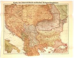 cca 1914-1918 Karte des österrichisch-serbischen Kriegsschauplatzes, 1: 200.000, Bielefeld-Leipzig, Velhagen&Klasing, hajtásnyomokkal, kis szakadással, 54x69 cm