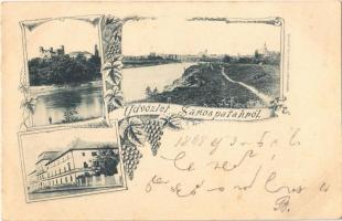 1898 Sárospatak, vár, könyvnyomda, református főiskola, Bodrog folyó. Art Nouveau, floral (EK)