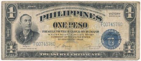 Fülöp-szigetek DN (1949) 1P Győzelmi kiadás, hátoldalán fekete VICTORY felülbélyegzés T:III  Philippines ND (1949) 1 Peso, Victory Issue, with black VICTORY overprint on back C:F  Krause 117