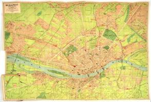 1912 Budapest székesfőváros és környékének legujabb nagy térképe, házszámokkal, Pharus rendszerben, 1:15.000, színes, litografált térkép, Bp., Eggenberger,(Pharus Litográfiai Intézet-ny.), sérült, 15+1 p., 78x95 cm. Ritka!