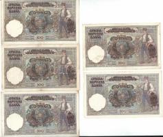 Jugoszlávia 1941. 100D (5x) T:II-III kettő bankjegyen sarokhiány
Yugoslavia 1941. 100 Dinara (5x) C...