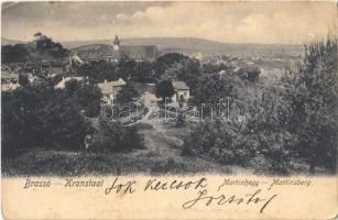 1912 Brassó, Kronstadt, Brasov; Martinsberg / Fellegvár-hegy, Mártonhegyi szász evangélikus templom / view with Lutheran church (ázott sarok / wet corner)
