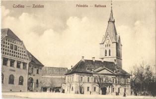 Feketehalom, Zeiden, Codlea; Primaria / Rathaus / Városháza. H. Christel kiadása / town hall - képeslapfüzetből / from postcard booklet