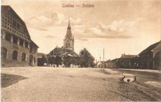 Feketehalom, Zeiden, Codlea; Fő tér, étterem, Evangélikus templom. Atelier Gust Karte Nr. 301. / main square, restaurant, Lutheran church