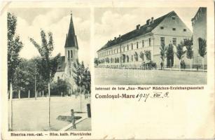 Nagykomlós, Comlosu Mare; Biserica rom.-cat., Internat de fete San Marco Mädchen-Erziehungsanstalt / Római katolikus templom, San Marco leánynevelő intézet / Catholic church, boarding school for girls (EK)