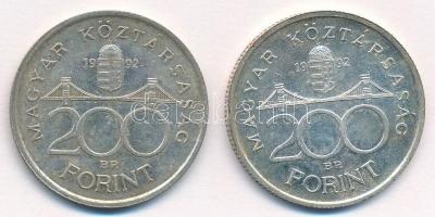 1992. 200Ft Ag "MNB" (2x) T:1- patina Adamo: F13