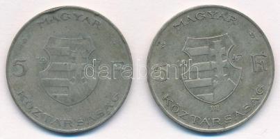1947. 5Ft Ag "Kossuth" (2x) T:2-,3- ph. patina Adamo F8.1