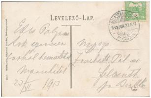 1913 Balassagyarmat, Fő utca, Nemzeti szálloda, Stössel Arthur bútor áruháza, Silberstein üzlete, lo...