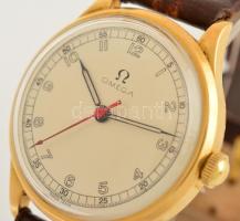 Arany (Au) 18K Omega 30T2 karóra, jelzett, mechanikus, restaurált számlappal, bőr szíjjal, működik, ...