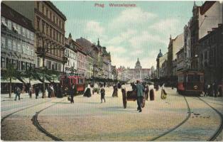Praha, Prag; Wenzelsplatz / square, trams, shops