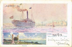 1909 Árpád  egycsavaros tengeri áruszállító gőzhajó Máltán, Siracusa. Adria Co. / SS Árpád Hungarian single screw sea-going steam freighter. Dreifarbendruck Philipp s: Kircher  (EK)