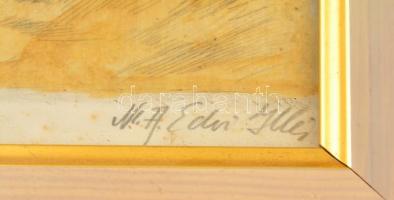 Edvi Illés Aladár (1858-1927): Boci. Színezett rézkarc, papír, jelzett, körbevágva, üvegezett fa ker...