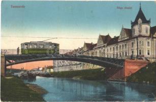 Temesvár, Timisoara; Béga részlet, híd, villamos / Bega river, bridge, tram (EK)