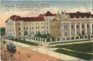 1922 Temesvár, Timisoara; M. kir. Főposta és Osztrák-Magyar Bank, villamos / post office, bank, tram (EK)