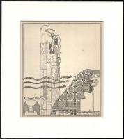 Kozma Lajos (1884-1948): Kígyók. Cinkográfia, papír, jelzett a cinkográfián, paszpartuban, 19,5×16,5 cm