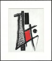 Kassák Lajos (1887-1967): Piros-fekete. Ofszet, papír, jelzett a nyomaton, paszpartuban, 23×17,5 cm
