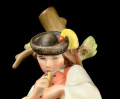 Zsolnay furulyázó juhász, kézzel festett, jelzett, apró kopásnyomokkal, m: 19 cm, h:21 cm