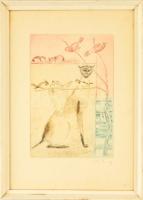 Láng Rudolf (1904-1991). Állatkák. Rézkarc, papír, jelzett, üvegezett keretben, 28,5×19 cm