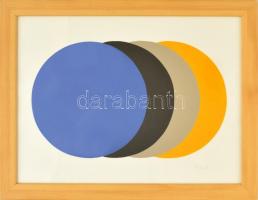 Dévényi János (1956-): Négykörös kompozíció (2018.) Akril, papír, jelzett, üvegezett keretben, 29×39...
