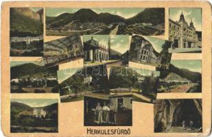 1911 Herkulesfürdő, Baile Herculane; mozaiklap / multi-view postcard (kopott sarkak / worn corners)
