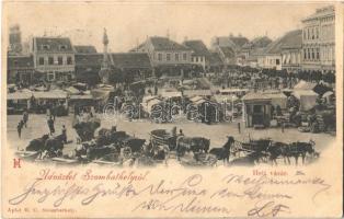 1899 Szombathely, Heti vásár, piac, Stirling, Weimer József, Deutsch József és Társa üzletei (EK)