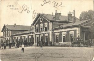 1908 Lugos, Lugoj; Pályaudvar, vasútállomás. Auspitz Adolf kiadása / railway station (fa)