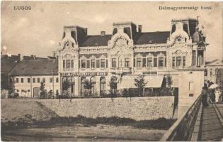 Lugos, Lugoj; Délmagyarországi Bank, Corso kávéház, híd / bank, café, bridge (ázott / wet damage)