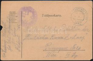 1917 Tábori lap, hátoldalán 4 különféle háborús jótékonysági levélzáró