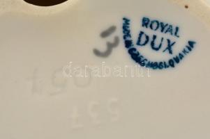 Royal Dux csíkos porcelán tálka, kis kopásnyomokkal, 12×10×4 cm
