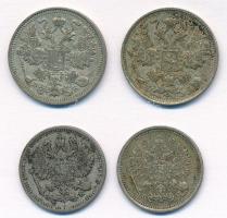 Orosz Birodalom 1910. 10k Ag + 1912. 15k Ag + 1915. 15k Ag + 1916. 10k Ag T:2,2- patina
Russian Emp...